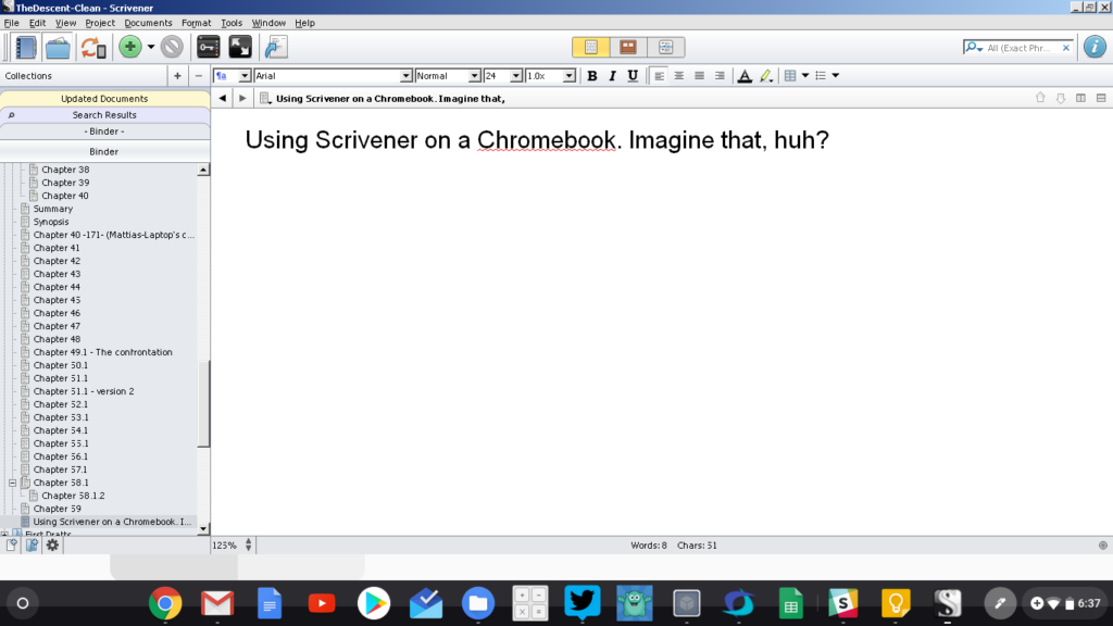 Scrivener open on a Chromebook and ready to go